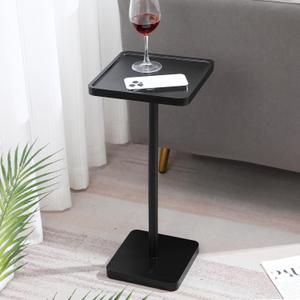 Marsui Square Side Table Small Drink Pedestal Wood End Table Cocktail Coffee Desk for Living Room Small Spaces Bedroom Sofa Corners and Office(Black)
