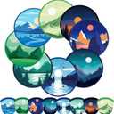 Gejoy 24 Pieces Scenery Sunset Foldable Flying Disc Fans Handheld Compact Cooling Fans Multi Role Round Fans for Outdoor Games for Women Man Party Favors Decorations Portable, 8 Style