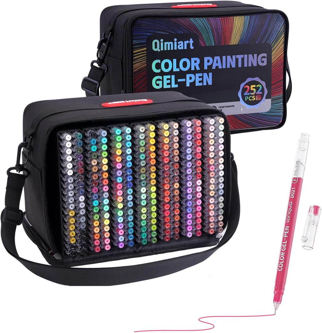 Acrylic Gel Pens for Adult Coloring,252 Pack Colored Pens Set with Travel Case,Quick Dry 0.6MM Fine Point Gel Pens for Black Paper and White Paper,Coloring,Writing,Drawing,Journaling,Doodling