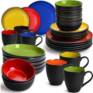 MIAMIO  Service for 6 Dishware Set/Stoneware Dinnerware Set  Including Plates, Bowls and Mugs  Microwave & Dishwasher Safe  Le PaPillon Collection (Mixed, 30-Pieces)
