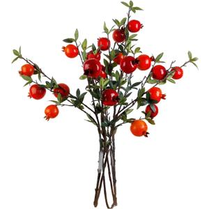 ACJRYO 3PCS 37" Artificial Pomegranate Branches with Realistic Berries & Leaves - Lifelike Fake Plant Stems for Vase, Home, Wedding, Party DecorRed