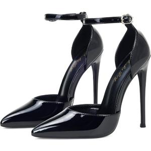 Elisabet Tang High Heels, Women Pumps D'Orsay Ankle Strap Pointed Toe Stiletto Heels Party Wedding Shoes (6, Black)