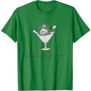 Leprechaun Martini Cocktail St Patrick's Day Womens T-Shirt L
