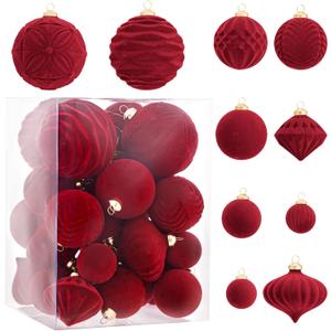 WDF 35PCS Red Christmas Balls - Shatterproof Ornaments Set, 10 Styles of Christmas Decorations for Parties, Holidays