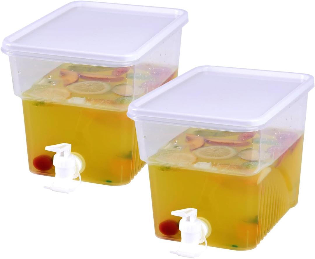 2 Pcs 1.3 Gallon Fridge Beverage Drink Dispenser with Spigot, Slim Plastic Water Dispenser Cold Drink Dispenser Leakproof for Indoor Outdoor Party BBQ Wedding