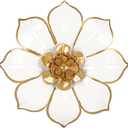 Metal Flowers Wall Decor White and Gold Wall Art Decorations Hanging 3 Pc Rustic Modern Floral Sculpture Wall Accent Artwork Indoor Outdoor for Bathroom Kitchen Bedroom Living Room Patio Porch 10 Inch