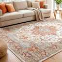 10x14 Area Rugs for Living Room, Machine Washable Boho Vintage Rug, Waterproof Surface & Non-Slip Backing, Foldable Soft Low Pile Floral Medallion Carpet for Bedroom Dining Room
