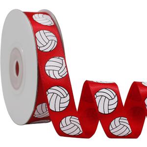 Satin Volleyball Ribbon, 5/8 Inch x 11 Yard, Red Volleyball Ribbon Use for Team Hair Bows, Wreath, Scrapbooks, Present Wrapping, Party Decoration, Crafts