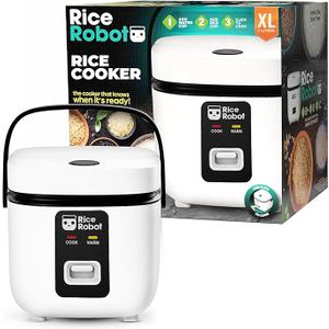 Rice Robot Rice Cooker – Family Size 4 Cup Uncooked (8 Cups Cooked) Electric Rice Maker | PFAS-Free Ceramic Nonstick | Includes Stainless Steel Steamer Tray and Accessories | As Seen on TV