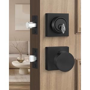 Goldenwarm Black Door Knobs with Deadbolt, Zinc Alloy Matte Black Exterior Door Knobs Lock Set with Deadbolt, Heavy Duty Door Locks for Front Door - Modern & Stylish(1 Pack)