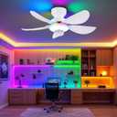 Kviflon 36 Inch White Ceiling Fan with Light, 5 Blades Flush Mount Fan with RGB & 3 CCT Dimmable Light, APP & Remote Control, Built-in Speaker, Reversible, 6 Speeds for Bedroom Living Room