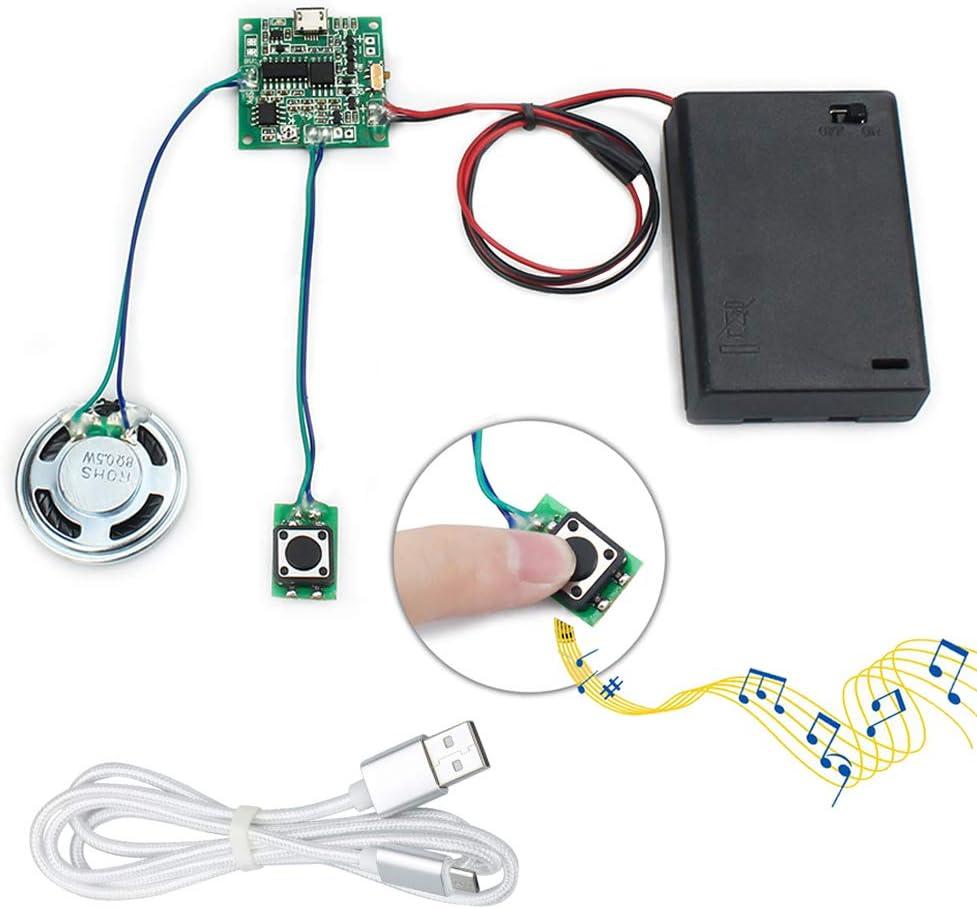 Sound Module Button Control Music Voice Player Programmable Talk Chip Musical 8MB MP3 WAV USB Downloadable with AA Battery Box + USB Cable for DIY Audio Cards Christmas Creative Gift