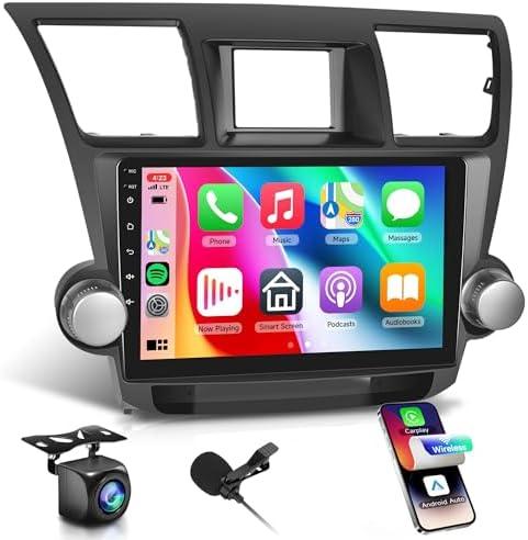 2G+64G Car Radio for Toyota Highlander 2007-2014, Rimoody Car Stereo with Android 13 Carplay Android Auto GPS WiFi 10.1 inch Touch Screen EQ Bluetooth FM Mirror Link + Backup Camera