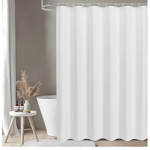 Waterproof Fabric Shower Curtain or Liner,Linen Textured,Breathable TPU & Washable Bathroom Shower Curtain Set with 12 Plastic Hooks,Modern,71x74",White