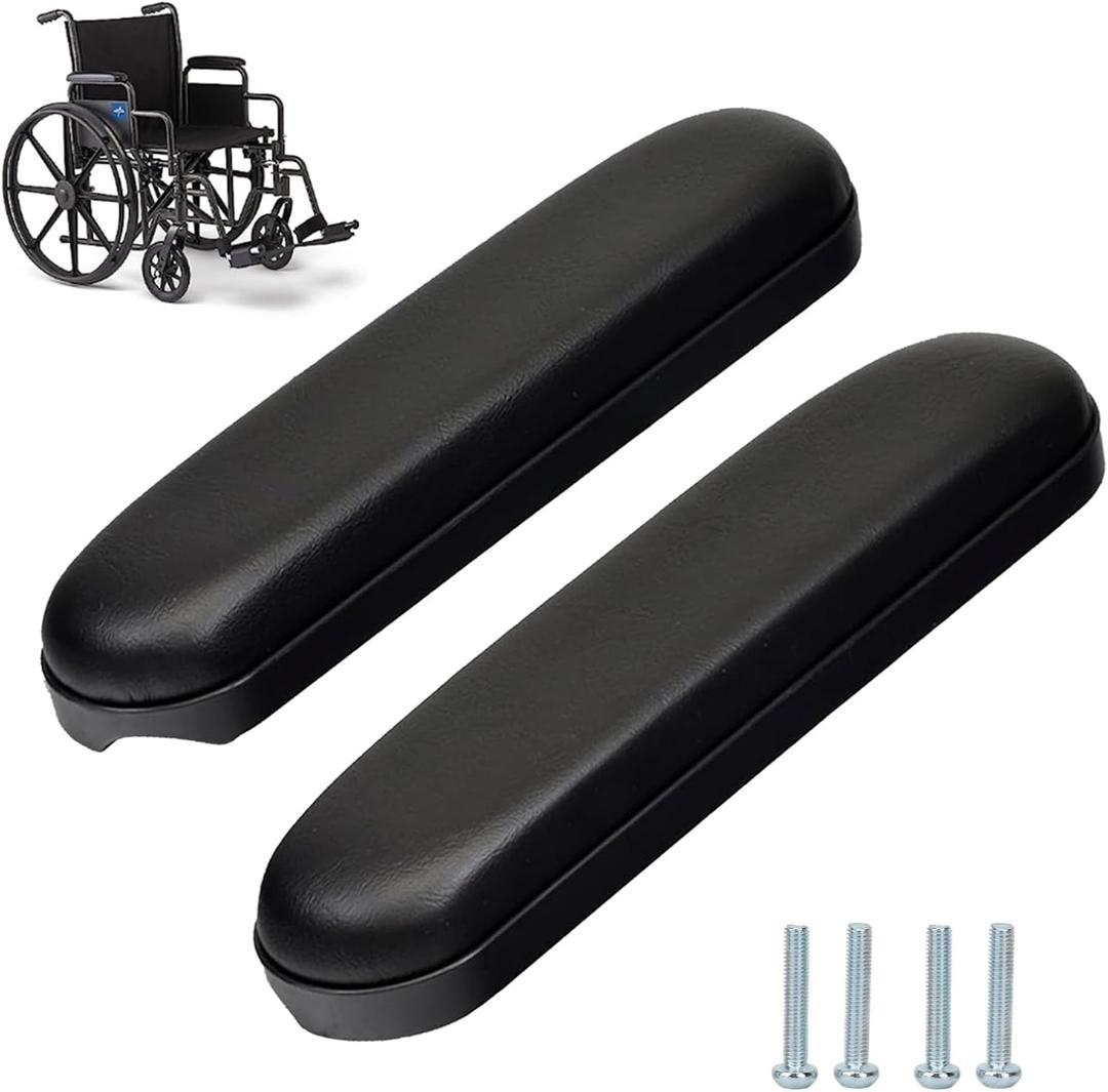 HMZ Full Length Padded Armrest Black 10-1/4" Long Wheelchair and Transport Chair arm Cushions, Black (1 Pair) Compatible with All Brands(10-1/4")