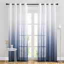 NICETOWN Linen Sheer Ombre Curtains for Living Room Bedroom, Grommet Gradient Semi Sheer Vertical Window Treatments Privacy with Light for Children Room, Navy Blue, W50 x L84, Set of 2