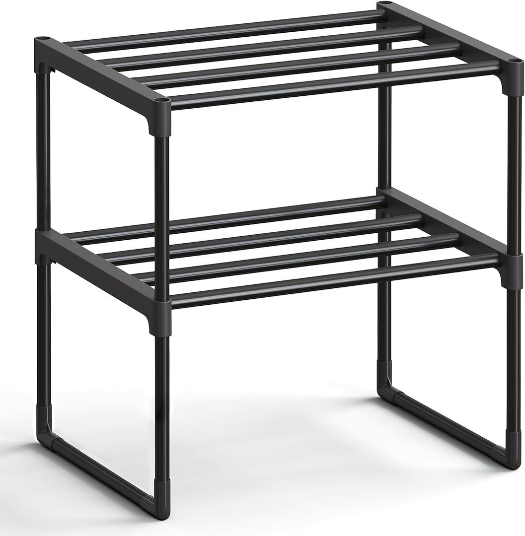 SONGMICS Shoe Rack, 2-Tier Shoe Organizer, Metal Storage Shelf, Upright or Upside Down, for 3-6 Pairs, Stackable, for Entryway, 11.8 x 16.7 x 14.8 Inches, Black ULSA002B01