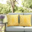 Adabana Outdoor Waterproof Throw Pillow Covers Set of 2 Boho Geometric Pillows Cover for Patio Garden 16 x 16 Inch Yellow
