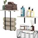 Floating Shelves Over Toilet Wall Mounted Set of 3, Bathroom Shelves with Towel Rack and Toilet Paper Storage,Wood Farmhouse Wall Shelves, White