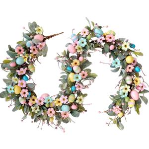 Easter Long Vine Wreath 70 inch Spring Artificial Egg Flower Berry Long Vine Colorful Easter Decoration Holiday Celebration Indoor Outdoor Home Decoration Long Vine