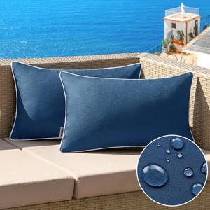 MIULEE Pack of 2 Outdoor Waterproof Pillow Covers Decorative Lumbar Throw Pillows Solid Color Farmhouse Couch Cushion Covers for Patio Tent Bed Sofa Living Room 12x20 Inch Navy Blue