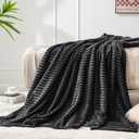 BEDELITE Fleece Blanket - 3D Ribbed Jacquard Decorative Black Throw Blankets for Men & Women, Lightweight Warm Cozy Soft Fuzzy Blankets All Seasons Suitable 50x60 inches
