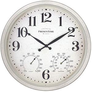 Presentime & Co 16" Farmhouse Series in/Outdoor Clock with Thermometer & Hygrometer, Weathered White Color. Weather Thermometer, Weather Station, Farmhouse Décor, Outdoor Décor, Wall Décor