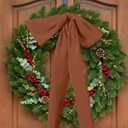 12 Pcs Christmas Frayed Edge Bows Decoration - 12" x 24" Chiffon Silk Ribbon Large Vintage Bow Ornaments Set for Xmas Tree Topper, Garland, Wreath, Candlestick - Holiday Indoor Outdoor Decor (Retro Color)