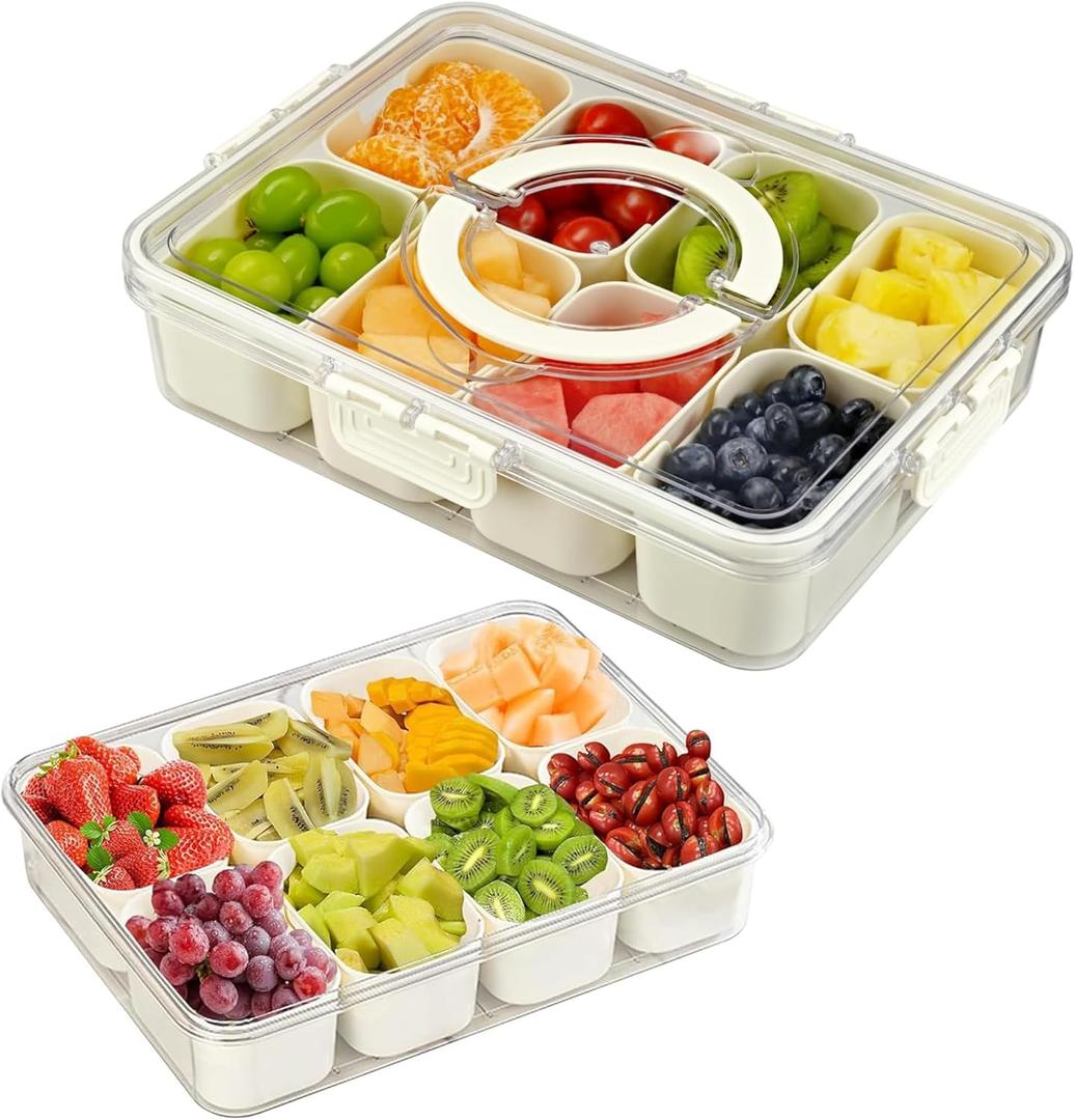Snackle Box Container | Made with Food-Grade Durable Plastic | 8 Compartment Snack container with lid and Handle | Dishwasher Safe Snackle Box | perfect for Kids, Adults,Traveler and for picnic