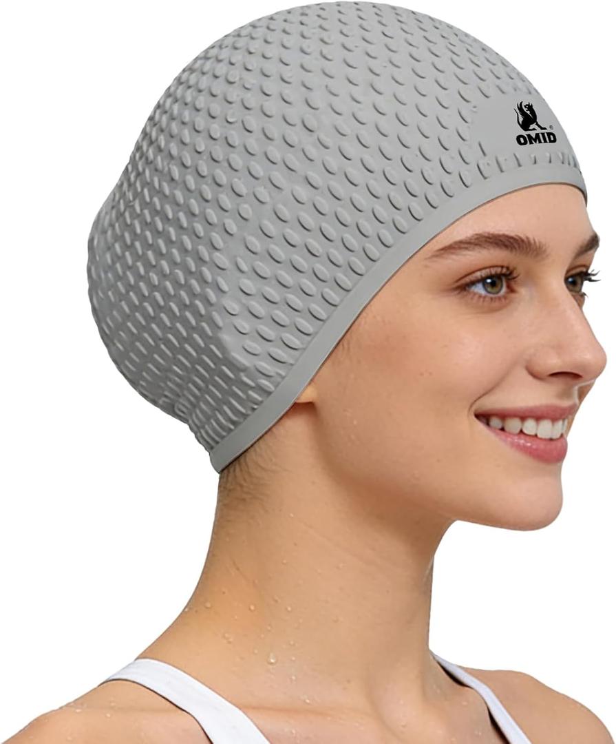 OMID Extra Large Silicone Swim Cap for Adults with Long & Curly Hair Low-Drag Design, Secure & Comfortable Fit for Pool, Beach and Swim Training