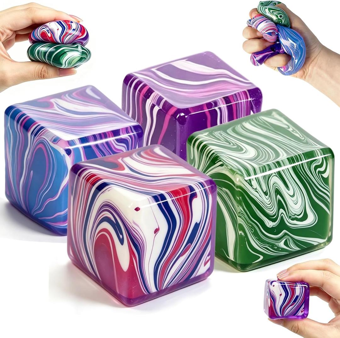 4 Pack Slow Rising Ice Cube Squishy Stress Cube, Sensory Squeeze Fidget Toys for Kids Adults, Anxiety Relief Hand Squishies, Classroom Prizes & Party Favor Fillers