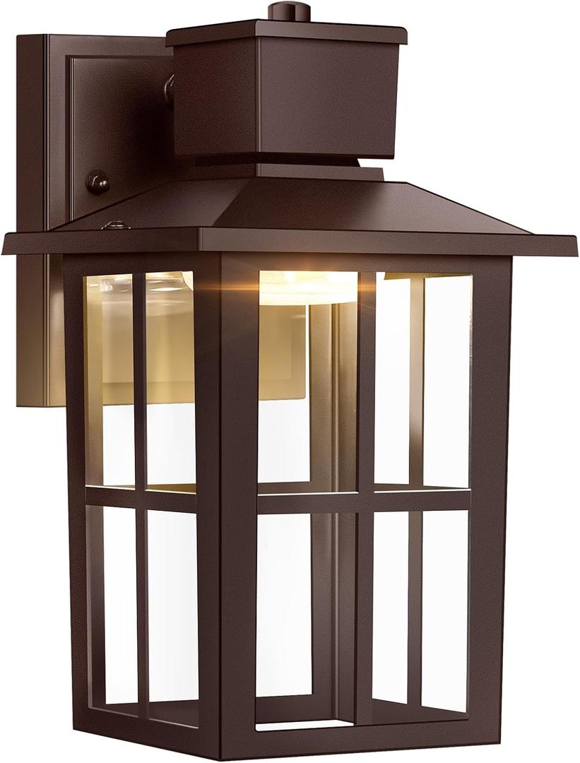 Brightever Outdoor Wall Light Fixture, LED Exterior Wall Lantern Waterproof, 10W 800LM High Brightness, 3000K/4000K/6500K Selectable Brown Patio Wall Lights for House 1 Pack