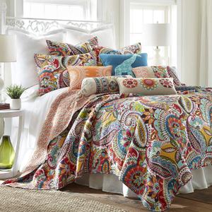 Levtex Home Rhapsody Quilt Set - Twin Quilt + One Standard Pillow Sham - Paisley in Yellow Orange Red Green Blues - Quilt Size (68 x 86in.) and Pillow Sham Size (26 x 20in.)- Reversible Pattern-Cotton