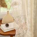 YJ YANJUN Vintage Lace Curtains 45 Inch Length- Cute Floral Cafe Curtains for Living Room Bathroom Kitchen Small Window Cabinet Rod Pocket Light Filtering W52 X L45 Beige