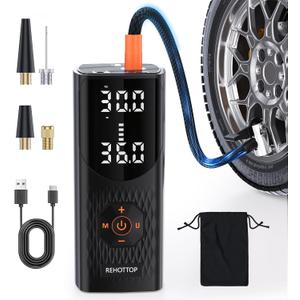 Tire Inflator Portable Air Compressor, 160 PSI Cordless Air Pump for Car Tires with Digital Pressure Gauge, LED Light & Auto Shut-Off, 5X Fast Inflation for Car, Motorcycle, Bicycle, Ball (black)