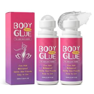 2PCS Body Glue for Clothes & Skin 100ml, Liquid Body Adhesive, Water Wash Off Butt Glue for Dancers, Sweat Resistant, Strong Fabric-Safe Fashion Glue for Stagewear, Wigs, Socks, Bras & Costumes