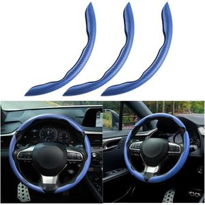 Mandark 3PCS Carbon Fiber Car Steering Wheel Cover, Anti-Skid Leather Vehicle Segmented Steer Wheel Protector, Auto Interior Protection Guard Accessories, Universal for Most Cars (Blue)