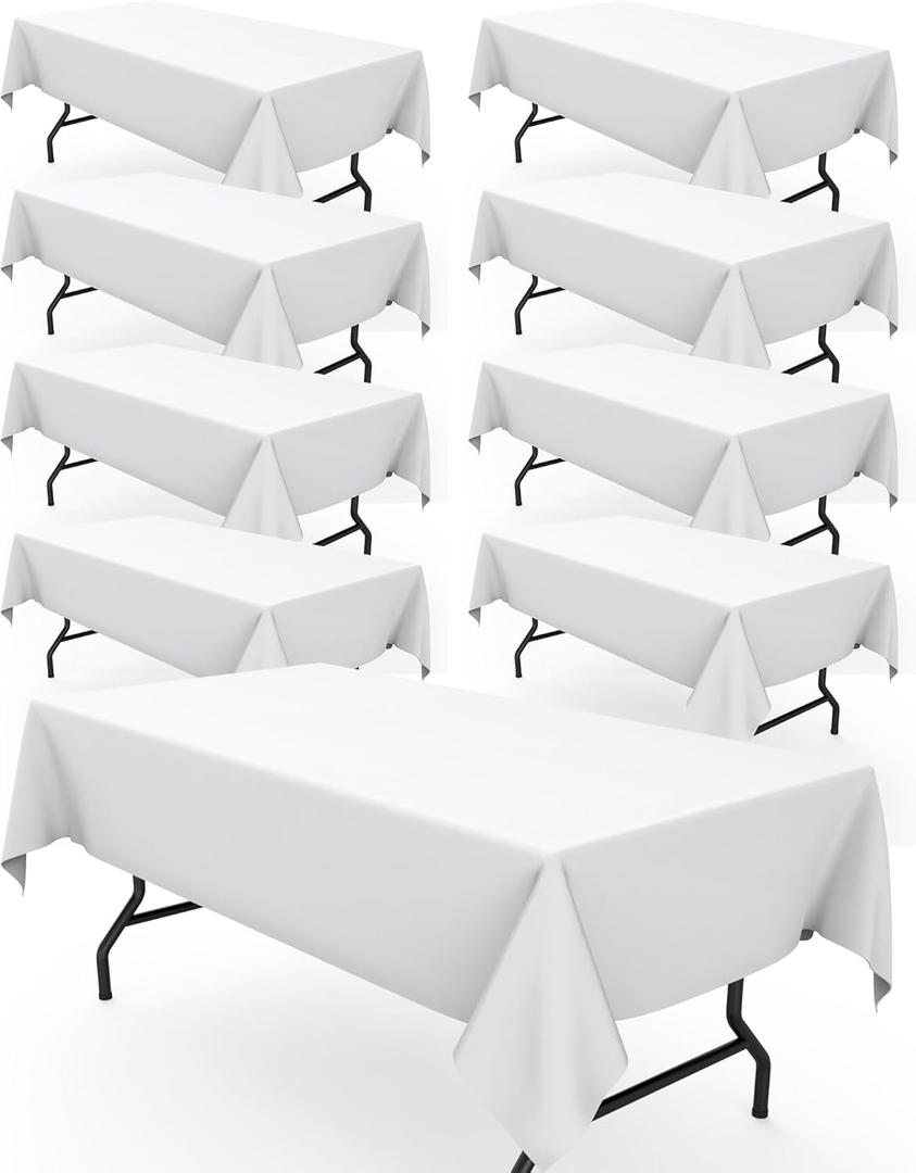 Pureegg Rectangle Table Cloth 60" x 102"  Durable Polyester Tablecloth Offers Reusable & Washable Protection, Ideal for Outdoor Party, Picnic, Wedding, Banquet and Birthday, 9 Pack, White