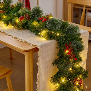 9FT PreLit Artificial Christmas Garland with Dual Color LED Lights and Timer by Remote Control and Batteries Operated, Holiday Decorations, for Indoor Door Home Stairs Fireplaces Wall