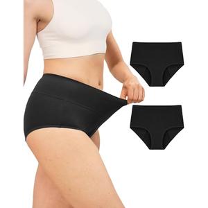 Neione Women Incontinence Underwear, Cotton Leakproof Panties for Heavy Flow Period & Postpartum, High-Waisted Full Briefs 2 Pack Black XL