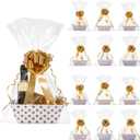 Canlierr 50 Pcs Basket for Gifts Empty Include 12 Pcs 8" x 6" x 3" Basket Empty to Fill with Handles 18 Pull Bows and 20 Clear Plastic Bags for Wedding Birthday Party Gift Wrapping(Golden)