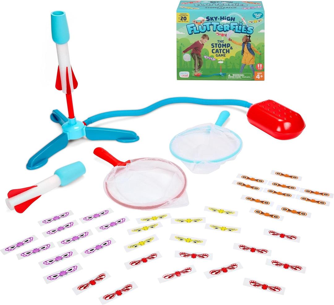 Chuckle & Roar - Sky-High Flutterflies - Outdoor - Competitive Launcher Butterfly Catching Game - Nets Included - Great for Active Kids - Ages 4 and Up
