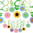 4 x 30Ct Spring Sun Flower Hanging Swirl Decorations,Themed Birthday,Party Supplies,Ceiling Decorations for Girls,Boys,Kids,Home,Classroom,Office,Baby Shower