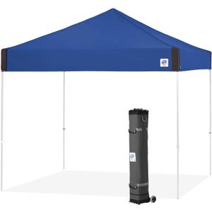 E-Z UP Pyramid Instant Shelter Canopy Pop Up Tent, 10' x 10' with Wide-Trax Roller Bag & 4 Piece Spike Set, Royal Blue