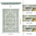 8x10 Area Rugs for Living Room, Stain Resistant Neutral Washable Rugs for Dining Room, Floral Vintage Non-Slip Thin Large Size Area Rug Green