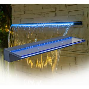 Waterfall Spillway with 7 Color-Changing LED Light, Sheer Descent Pool Fountain – Waterfall Kit for Outdoor Garden, Patio, Swimming Pool and Koi Pond Decoration (Acrylic, 24 Inch)