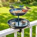 2 in 1 Deck Bird Bath & Feeder for Railing, Metal Birdbath & Birdfeeder with Adjustable Clamp, Detachable Bird Baths Water Bowl, Rustproof Wild Bird Balcony Patio Yard Garden Decor (Lake Blue)
