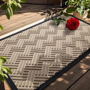 BEHERO Front Door Mat Indoor Outdoor Entrance, 36" x 24" Welcome Mat for Entryway, Stain and Fade Resistant, Heavy Duty Absorbent Door Mat, Non Slip Door Mats Outside, Entry Doormat, Beige