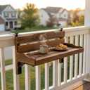 Folding Balcony Railing Table, Solid Wood Balcony Hanging Table, Railing Plant Holder, Balcony Bar Table Furniture for Apartment, Patio, Deck