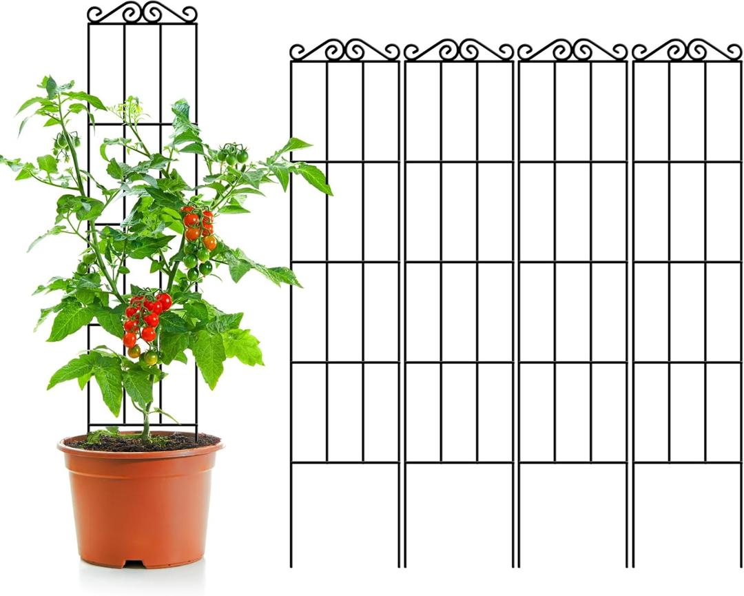 ARIFARO 57.5'' Metal Garden Trellis for Climbing Plants,(Pack of 4) Indoor/Outdoor Sturdy Plant Trellis for Potted Plants, House Plants, Climbing Vines, Black